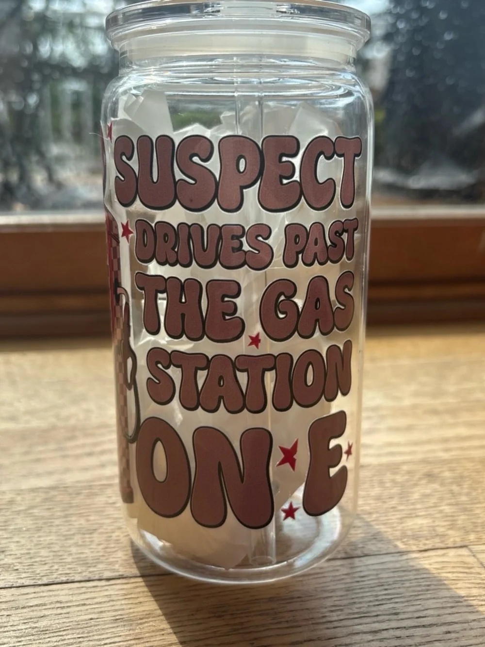 Vintage Gas Pump Acrylic Tumbler with Straw - Red & Brown Graphic